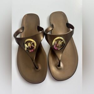 Michael Kors Metallic Brown Logo Jelly Thong Sandals